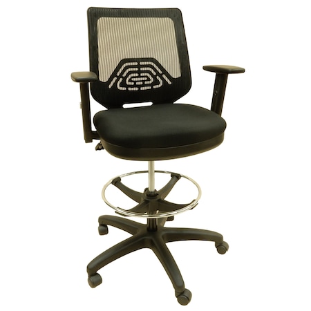 Shopsol Drafting Chair Fabric Seat Mesh Back 20 in to 30 in Seat Ht Adj. 300 lbs. Seat Cap Armrest Casters 1010822